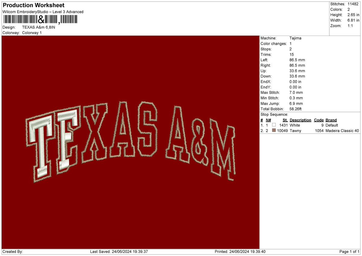 Texastext 02 Embroidery File 6 sizes