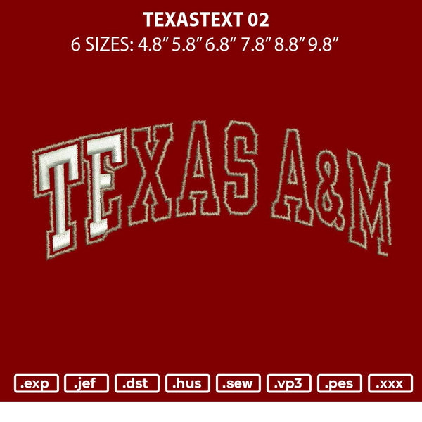 Texastext 02 Embroidery File 6 sizes