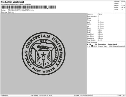 Texas Christian Univ Embroidery File 4 sizes