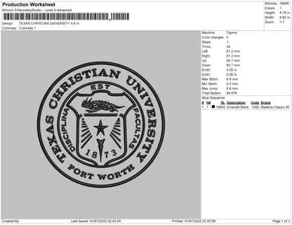 Texas Christian Univ Embroidery File 4 sizes