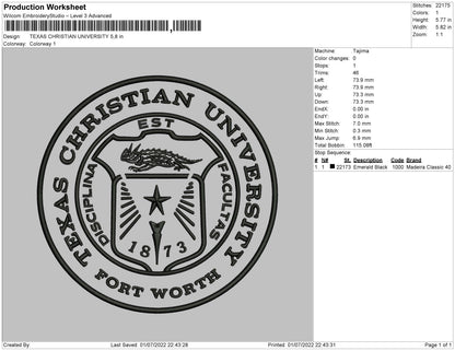 Texas Christian Univ Embroidery File 4 sizes