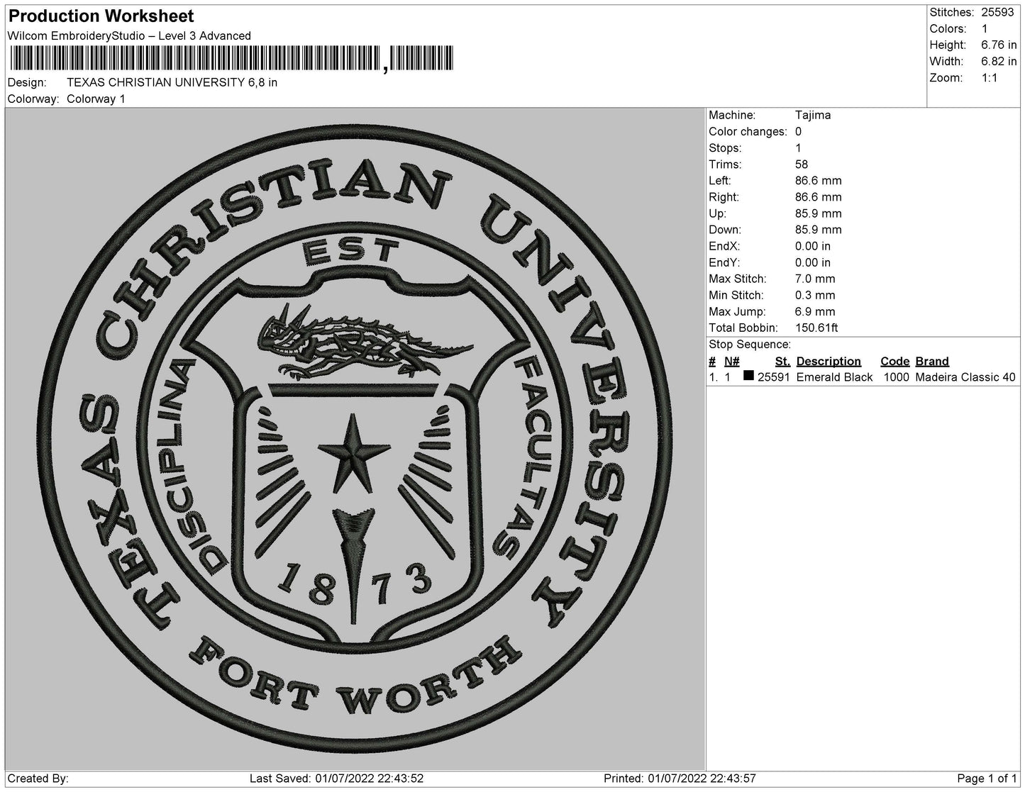 Texas Christian Univ Embroidery File 4 sizes