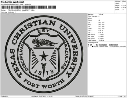 Texas Christian Univ Embroidery File 4 sizes