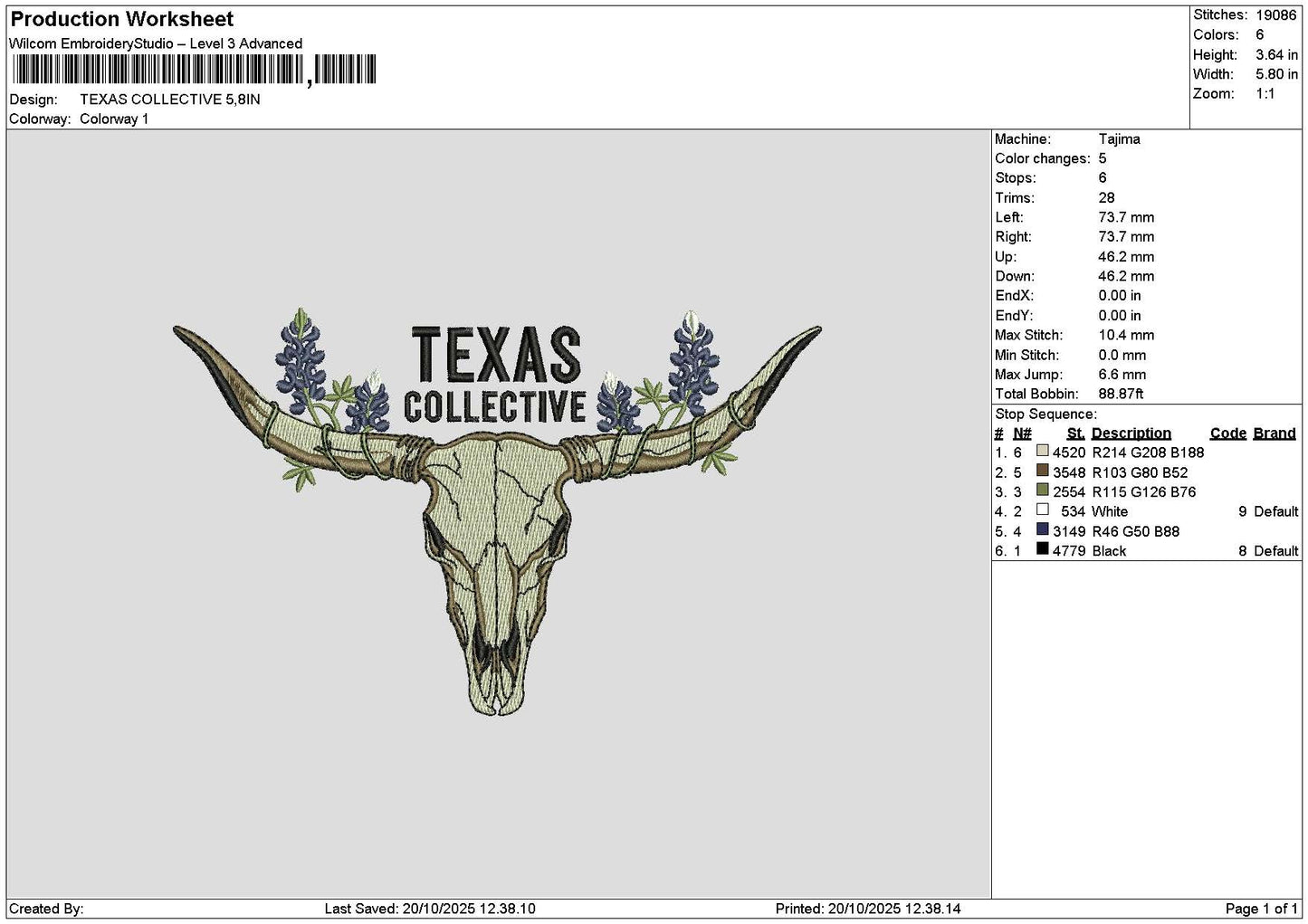 Texastext 2010 Embroidery File 6 sizes