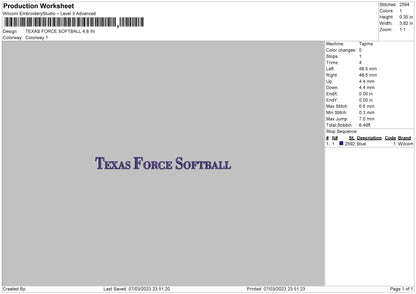 Texas F Embroidery File 6 sizes