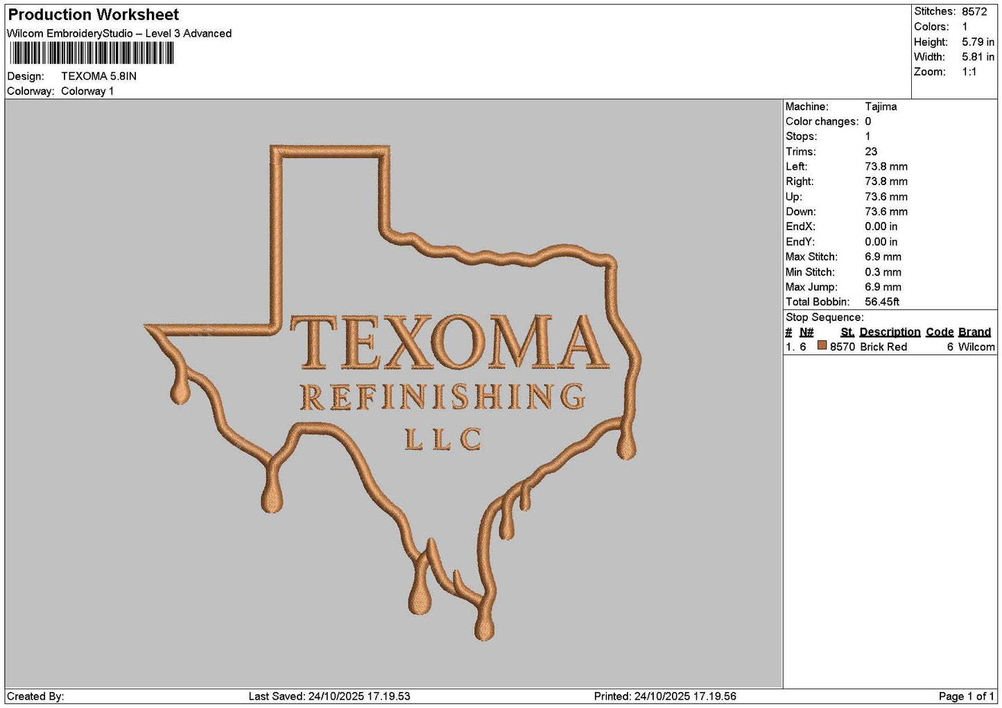 Texomatext Embroidery File 6 sizes