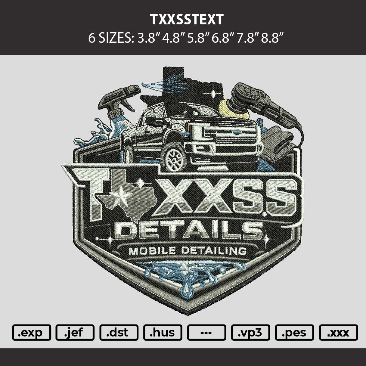 Txxstext Embroidery Machine Design File 6 sizes