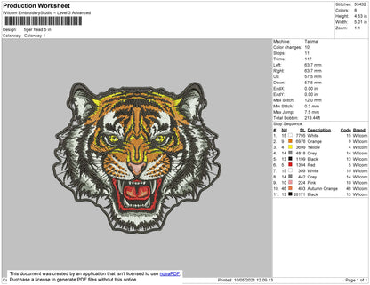 Tiger Head Embroidery File 5 size