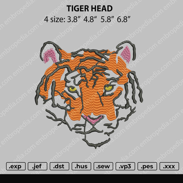 Tiger Head Embroidery File 4 size