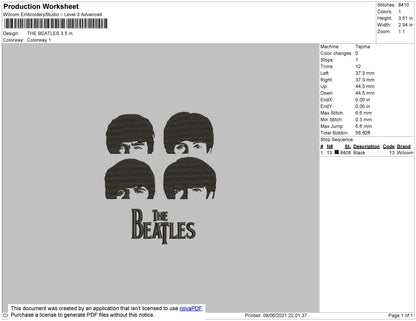 The Beatles Embroidery File 4 size