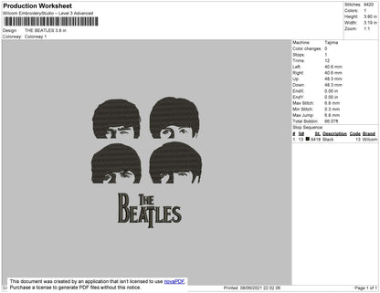 The Beatles Embroidery File 4 size