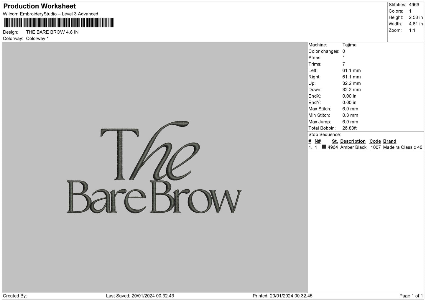 Baretext Embroidery File 6 sizes