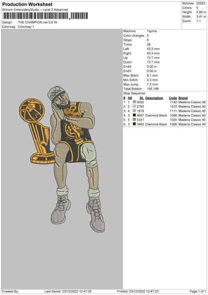 The Champion Embroidery File 5 sizes