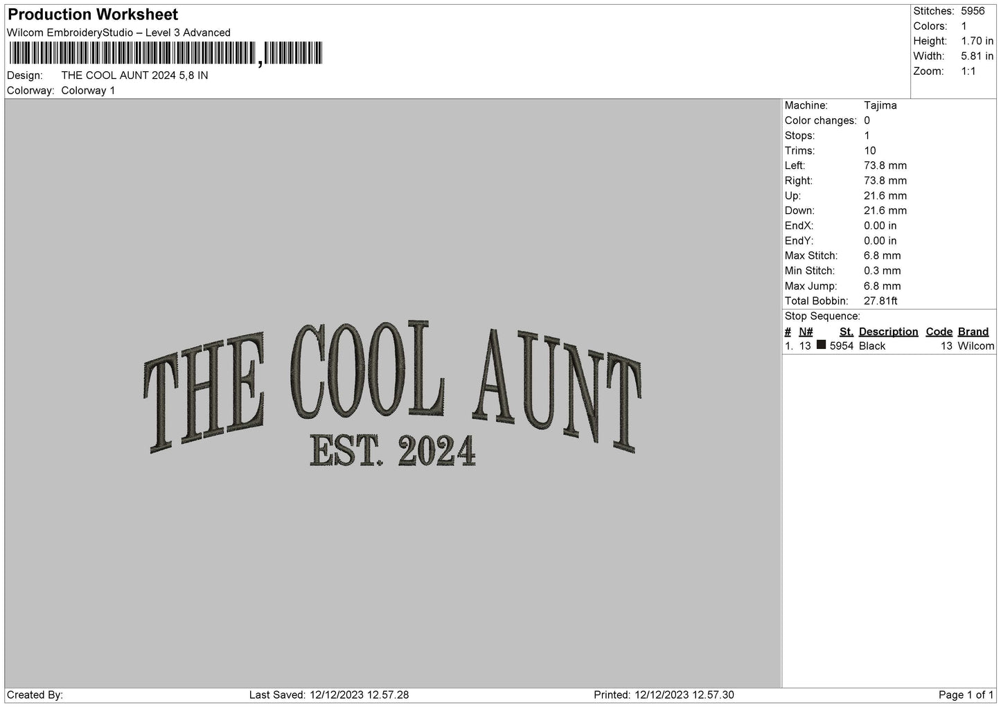 Cool Aunt 24 Embroidery File 6 sizes