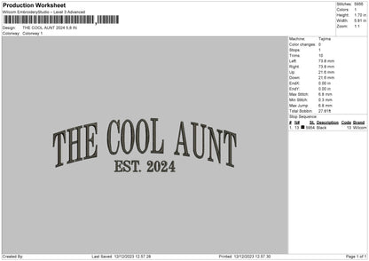 Cool Aunt 24 Embroidery File 6 sizes