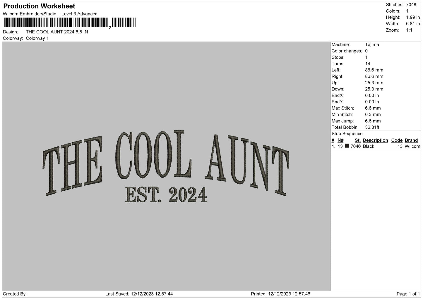 Cool Aunt 24 Embroidery File 6 sizes
