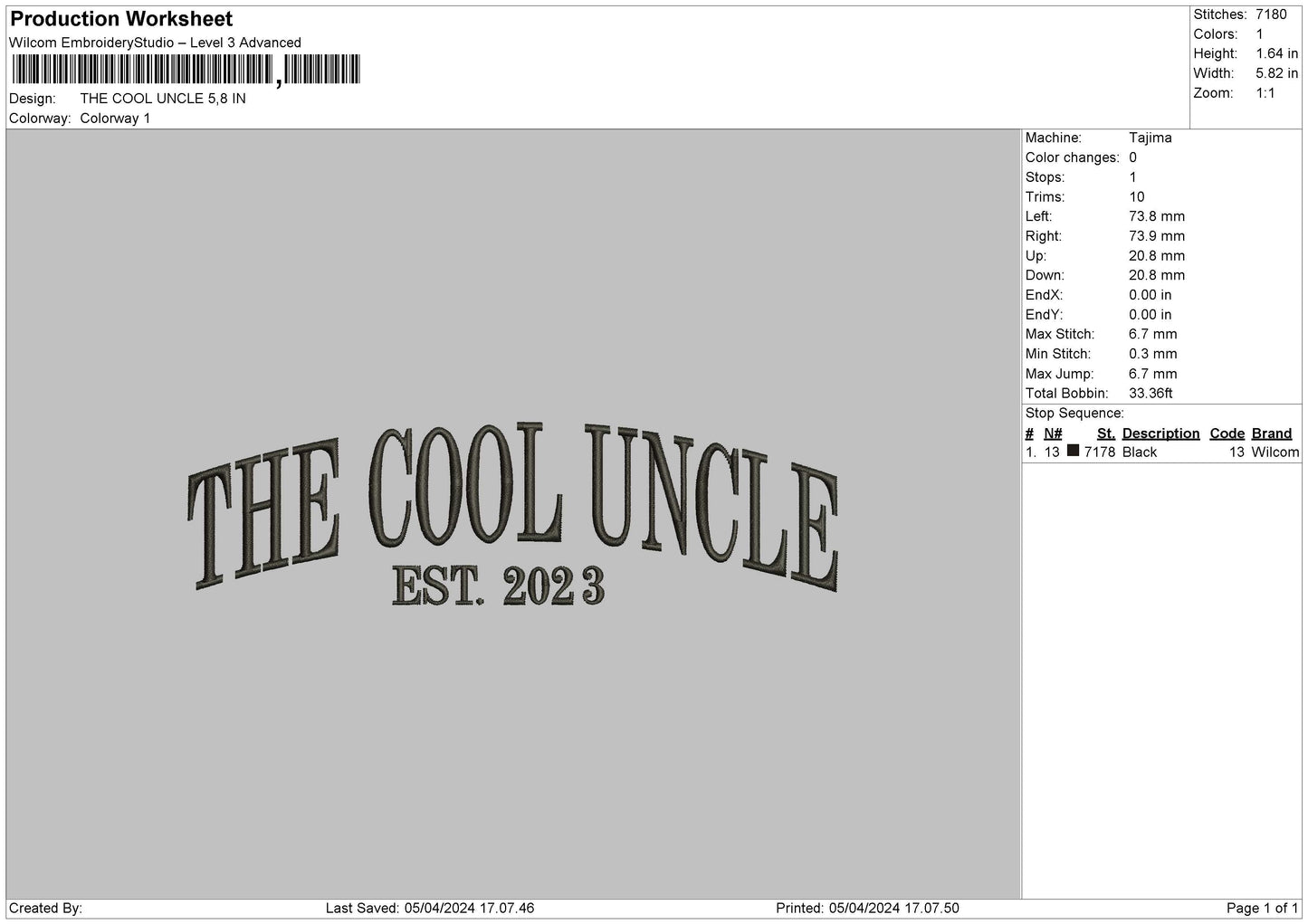 Uncletext Embroidery File 6 sizes