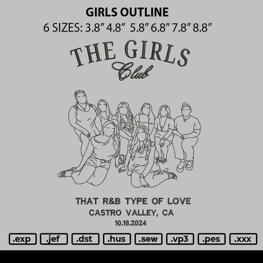 Girls Outline Embroidery File 6 sizes