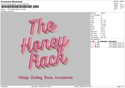 Honey Rack Embroidery File 6 sizes
