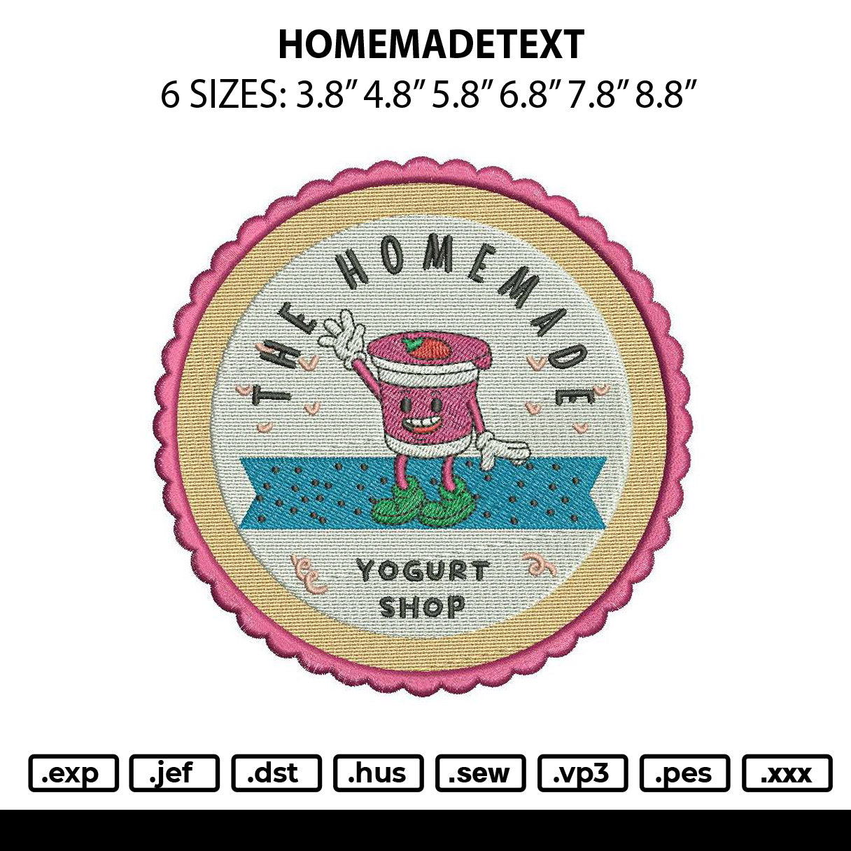 Homemadetext Embroidery File 6 sizes