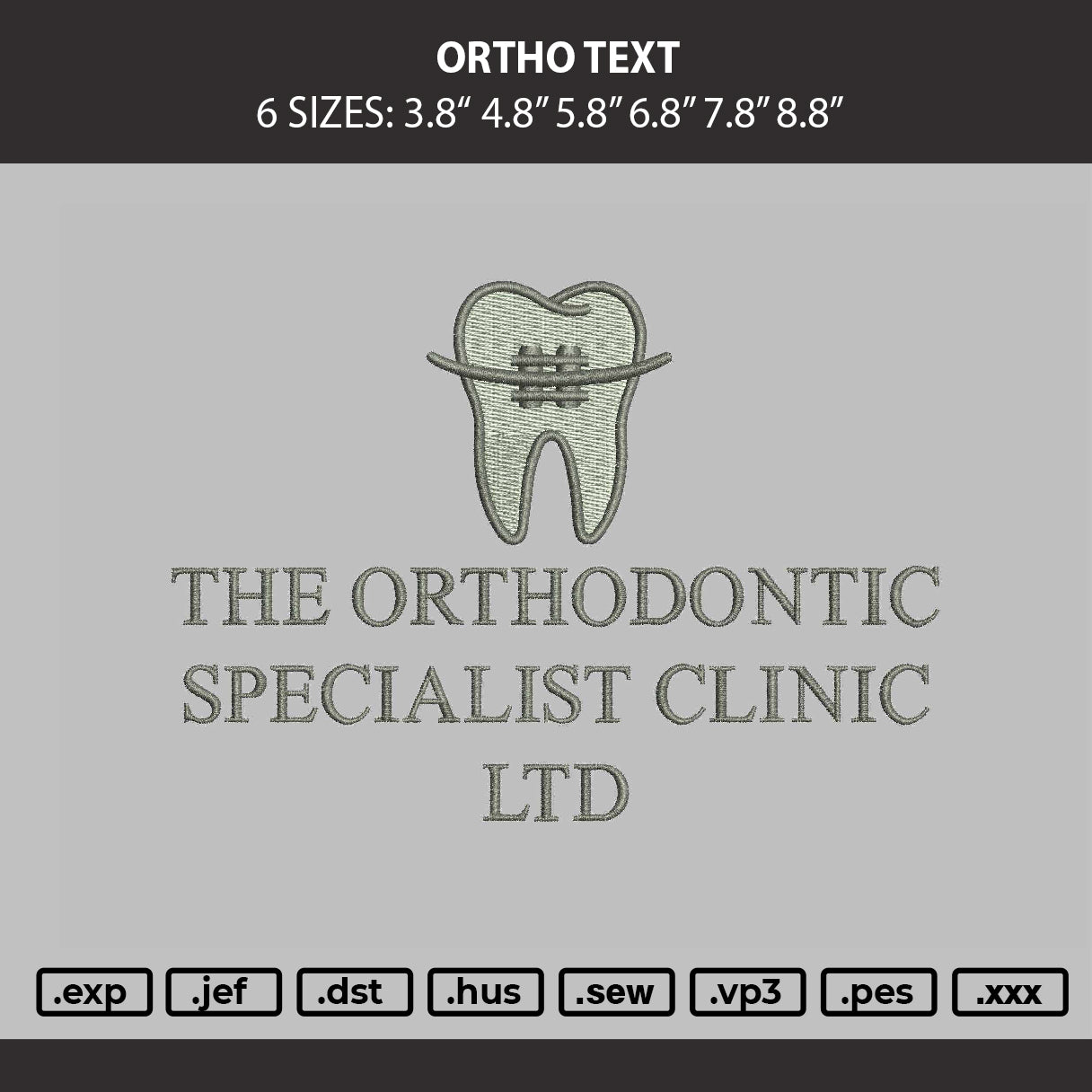 Ortho Text Embroidery Machine Design File 6 sizes