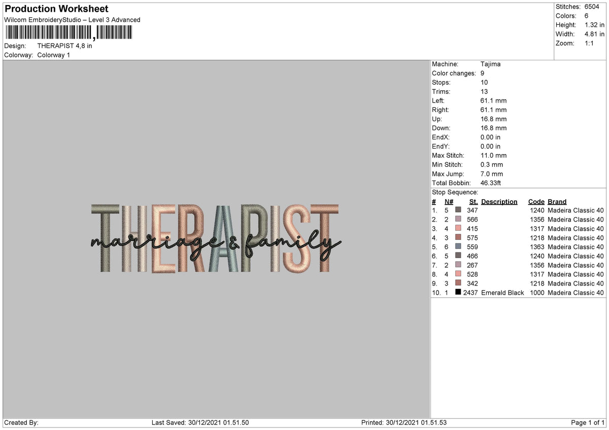 Therapist Embroidery File 4 size – Master Digitizer