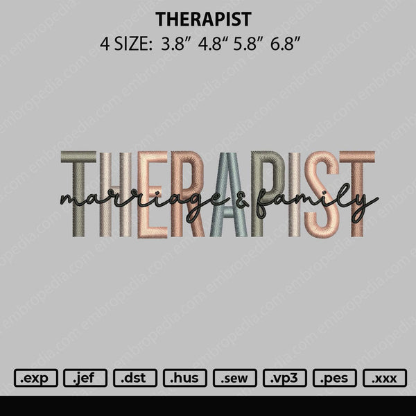 Therapist Embroidery File 4 size