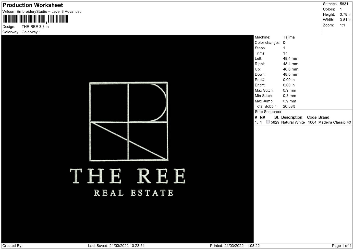 The Ree Embroidery File 4 size