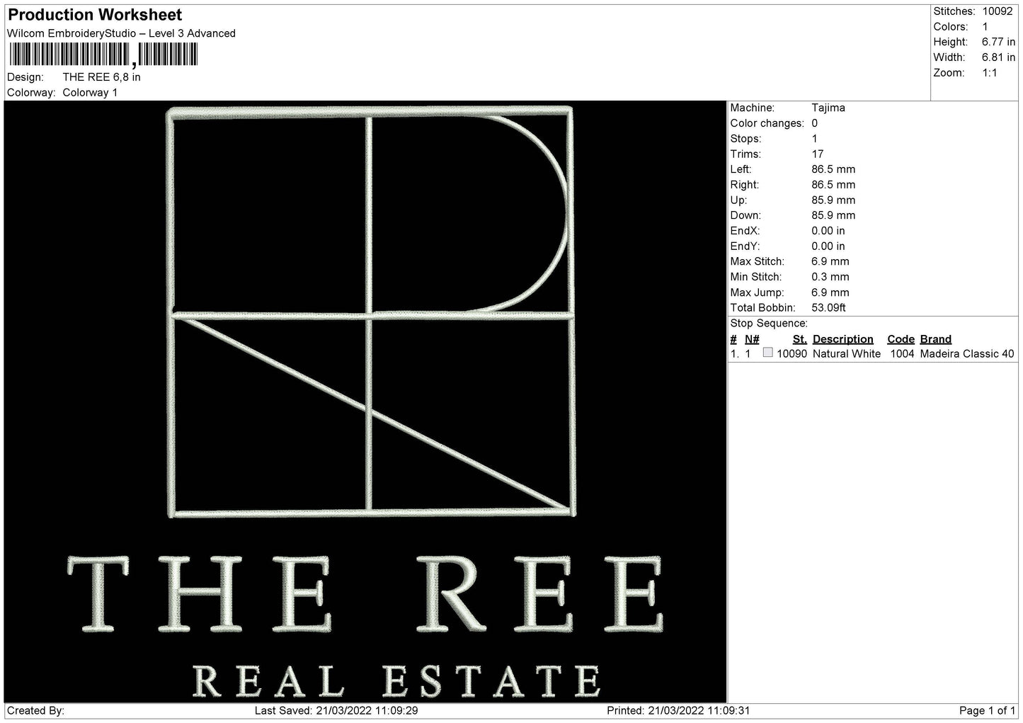 The Ree Embroidery File 4 size
