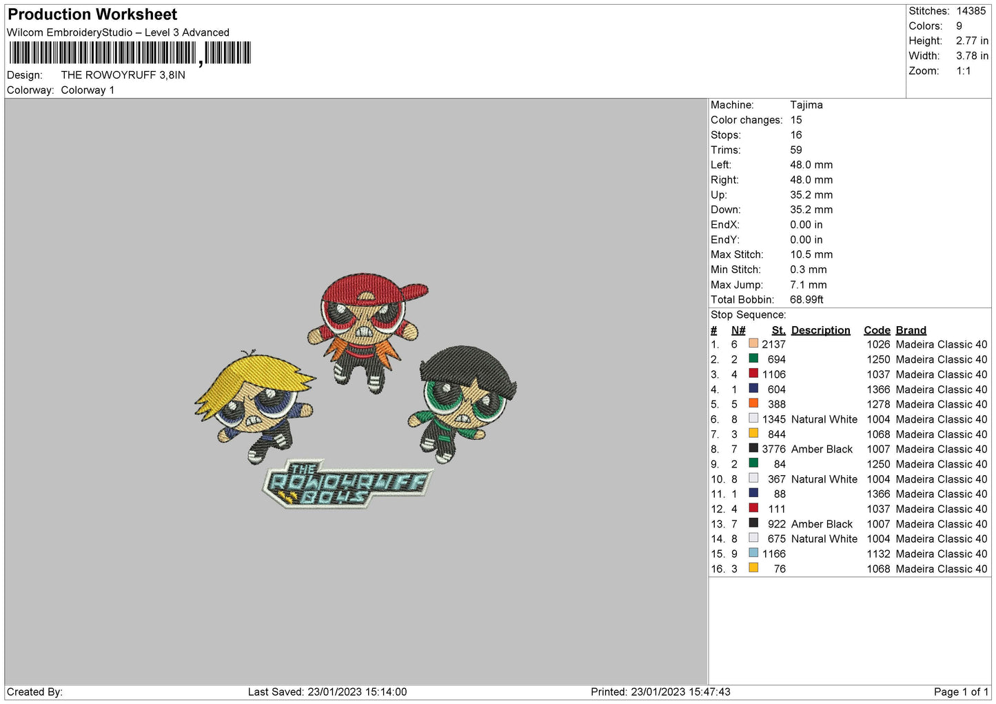 Rowoyruff Embroidery File 6 sizes