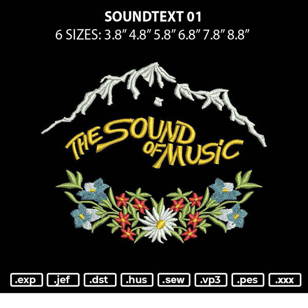 Soundtext 01 Embroidery File 6 sizes