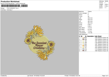 The Sunniest Embroidery File 6 sizes