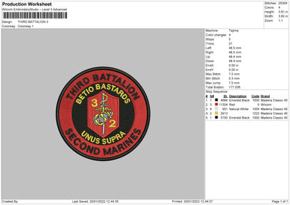 Thrid Battalion Embroidery Fie 4 size