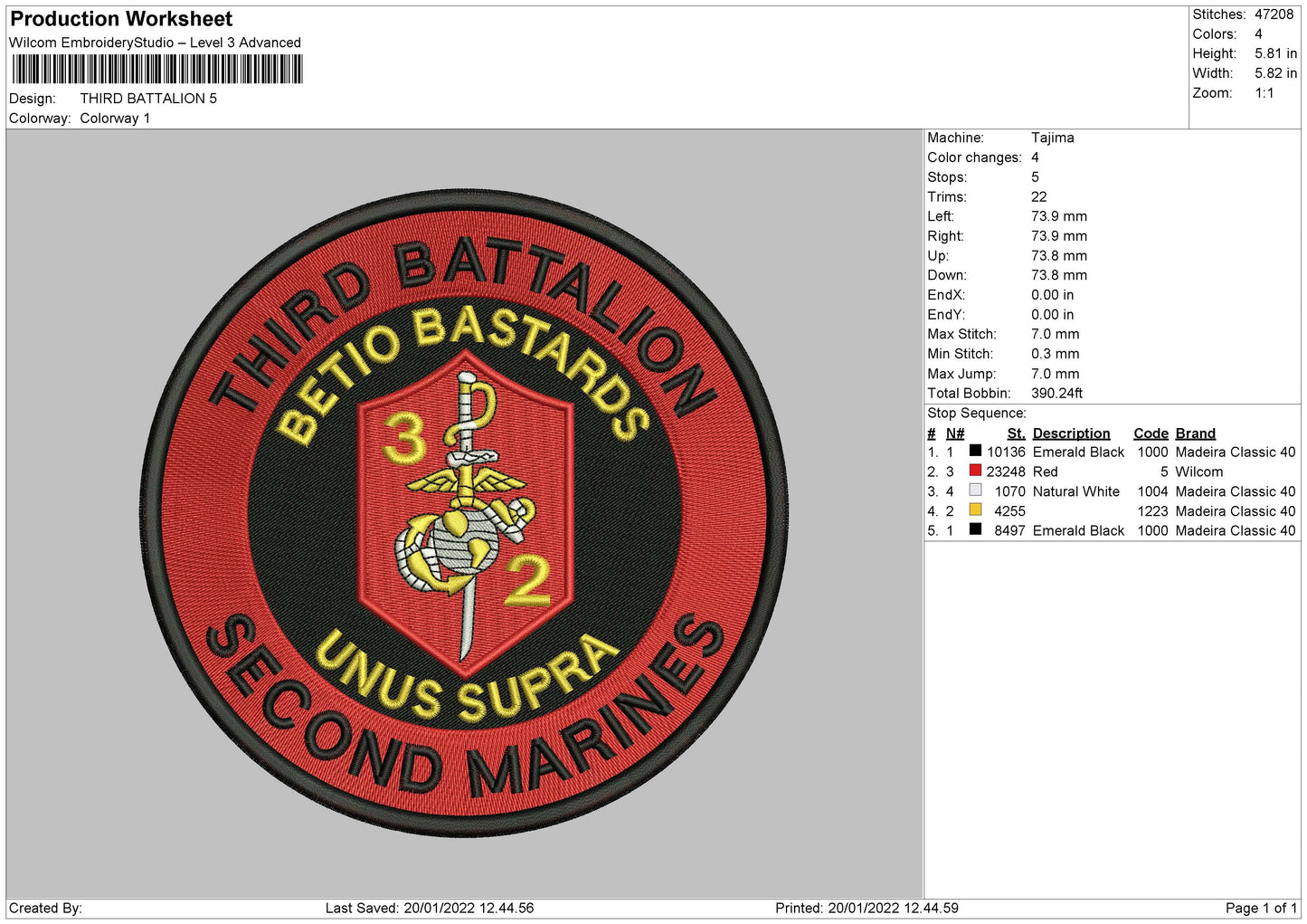 Thrid Battalion Embroidery Fie 4 size