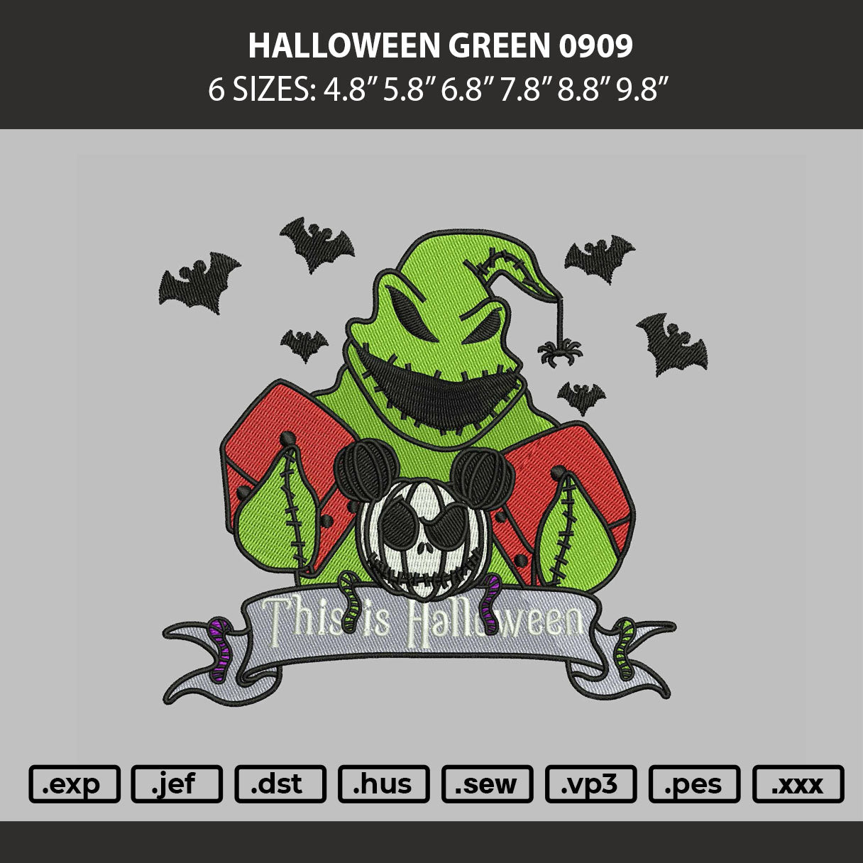 Halloween Green 0909 Embroidery Machine Design File 6 sizes