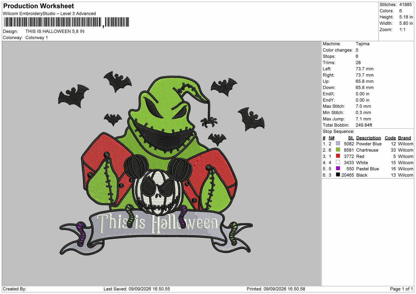 Halloween Green 0909 Embroidery Machine Design File 6 sizes