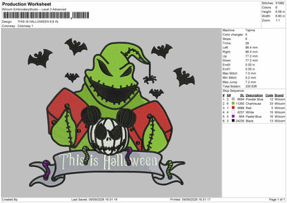 Halloween Green 0909 Embroidery Machine Design File 6 sizes