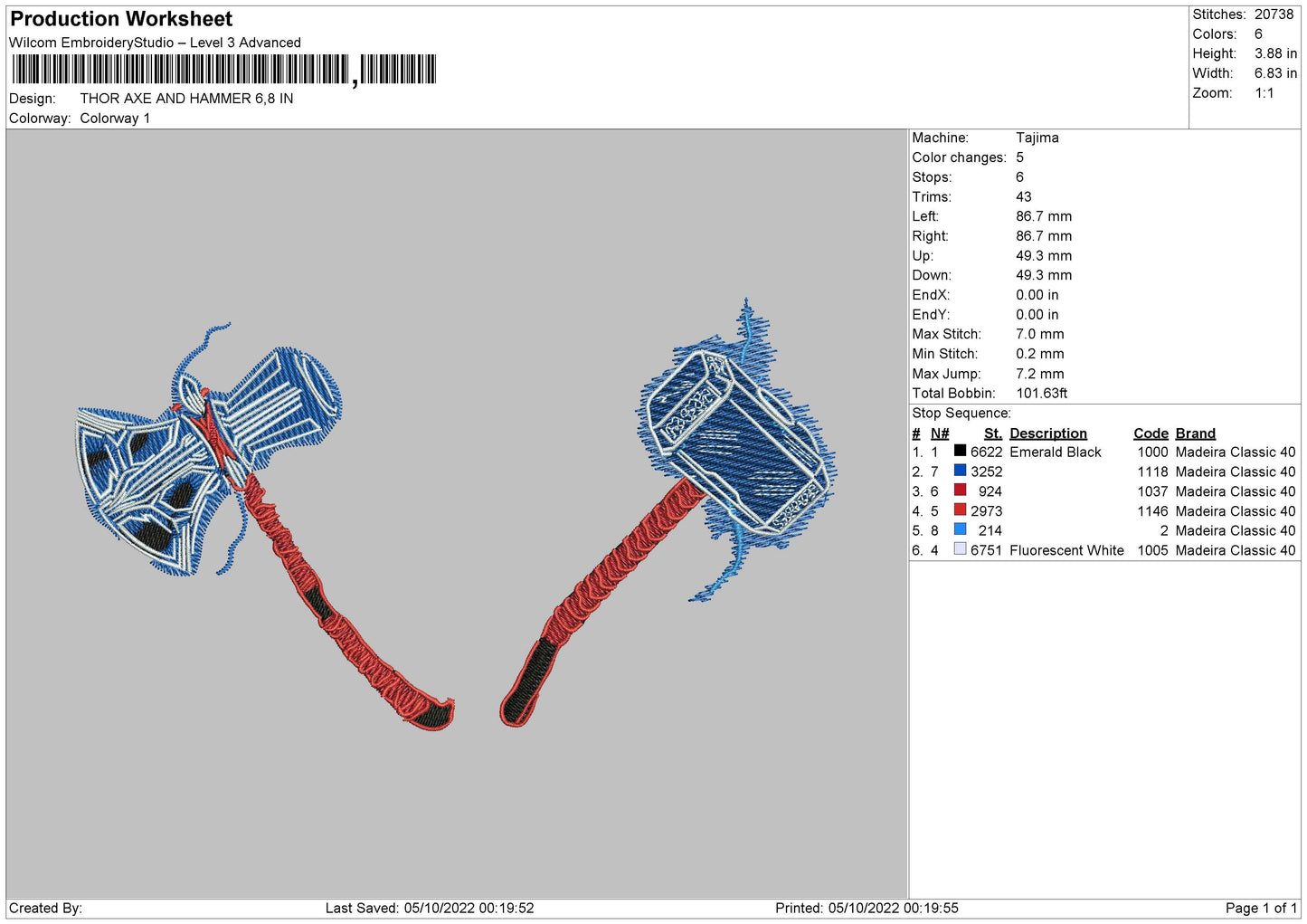 Thor Axe And Hammer Embroidery File 6 sizes