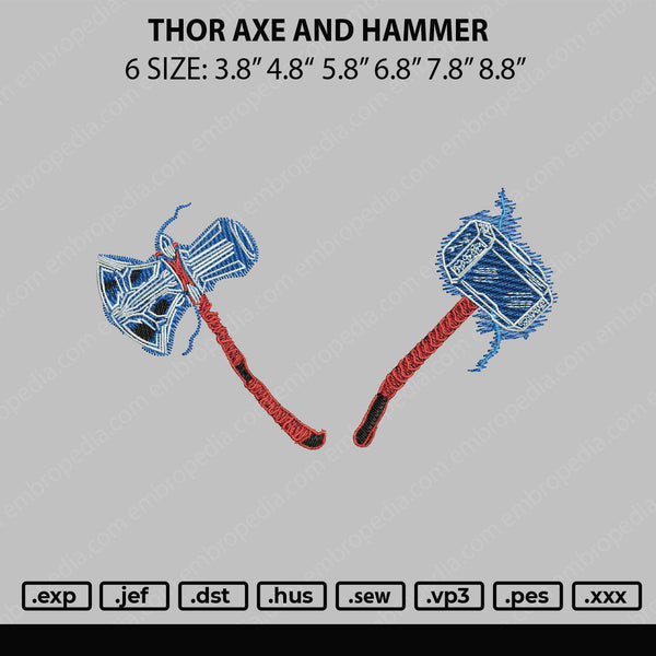 Thor Axe And Hammer Embroidery File 6 sizes