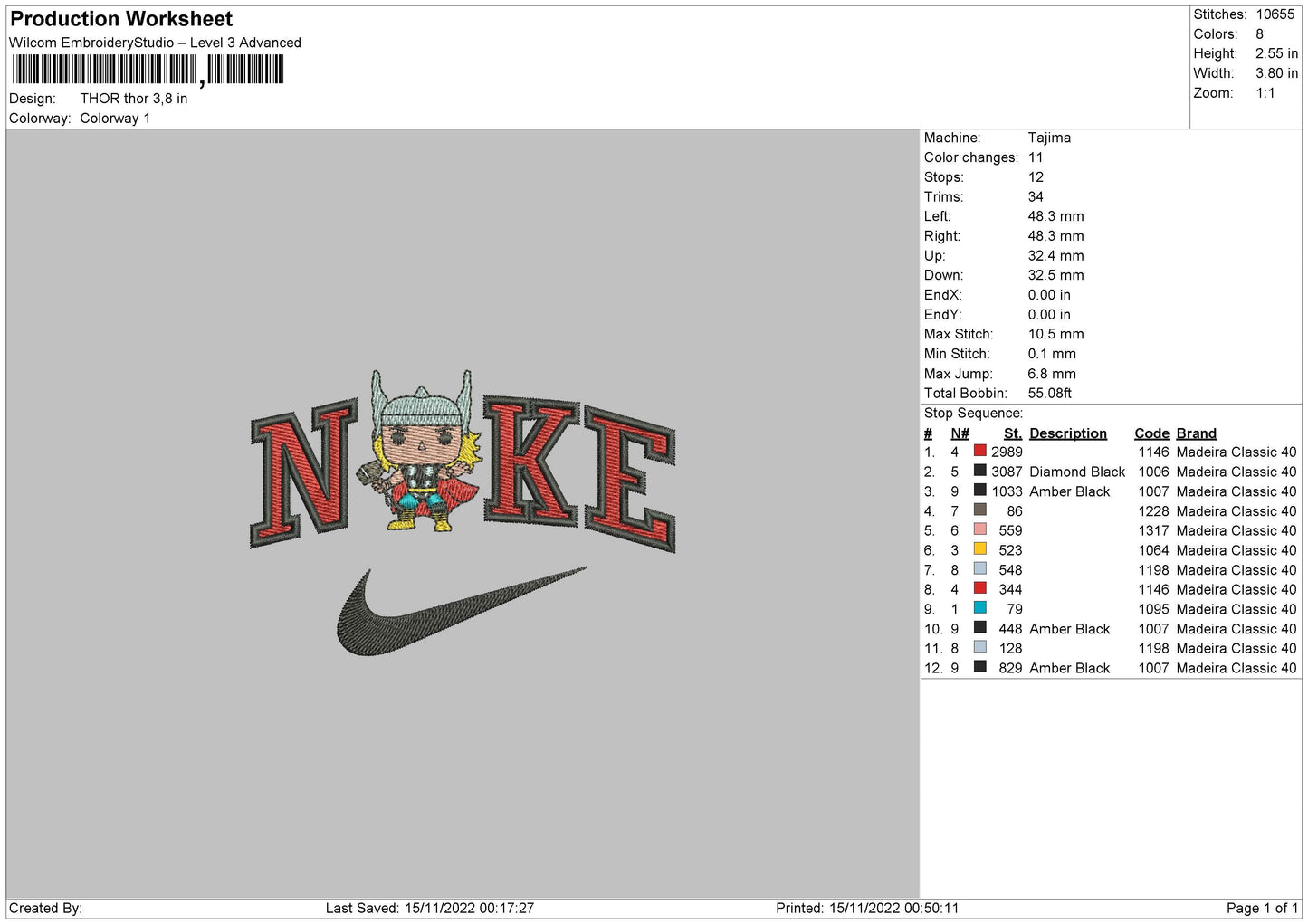 Nike Thor Chibi Embroidery File 6 sizes