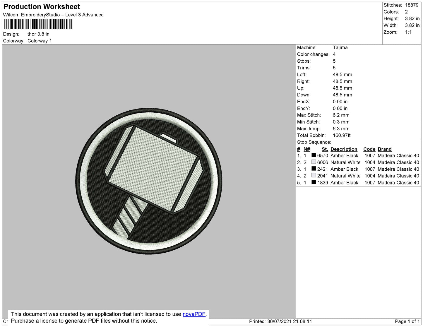 Thor Embroidery File 4 size