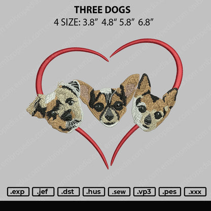 Three Dogs Embroidery File 4 size