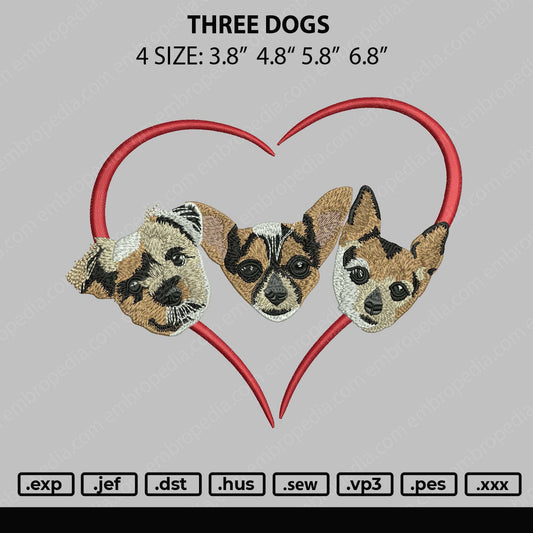 Three Dogs Embroidery File 4 size