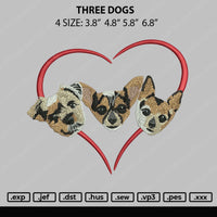 Three Dogs Embroidery File 4 size