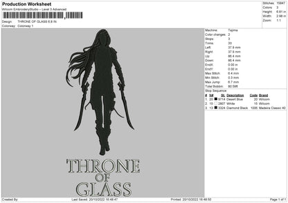 Throne Of Glass Embroidery File 6 sizes