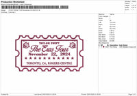 Ticket 0602 Embroidery File 6 sizes