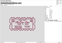 A Ticket Embroidery File 6 sizes