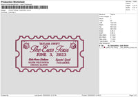 A Ticket Embroidery File 6 sizes