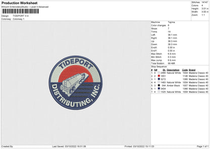 Tideport Embroidery File 5 sizes