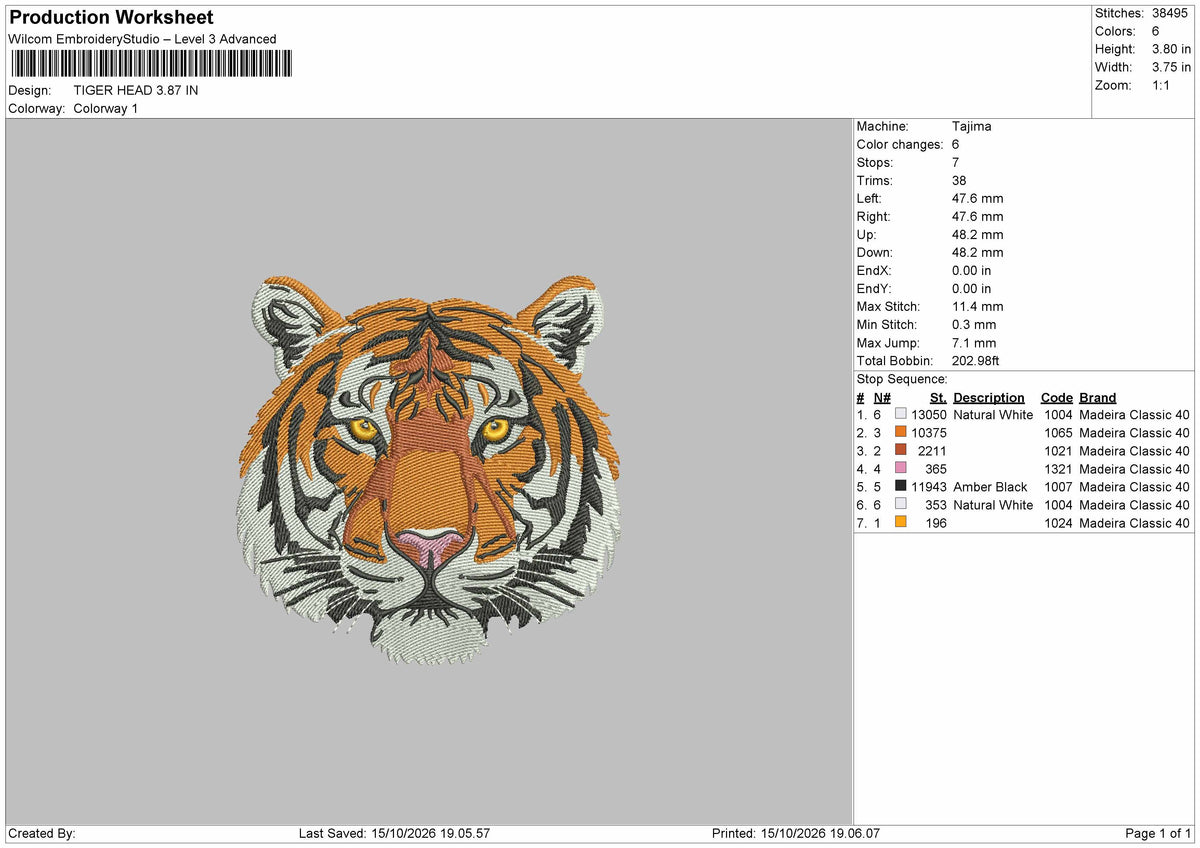 Tiger Head 1510 Embroidery Machine Design File 6 sizes